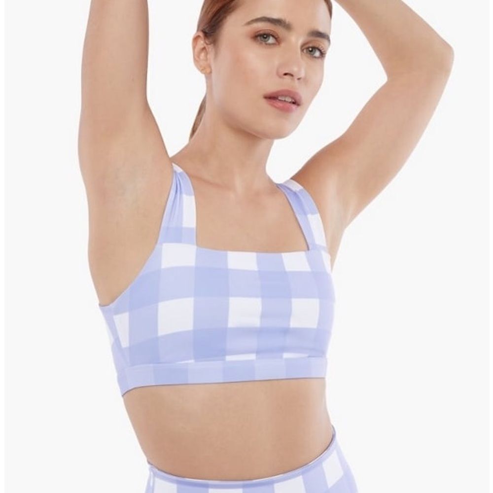 JustFab Square Neck Sports Gingham Lavender Bra size M NWT - Picture 2 of 9